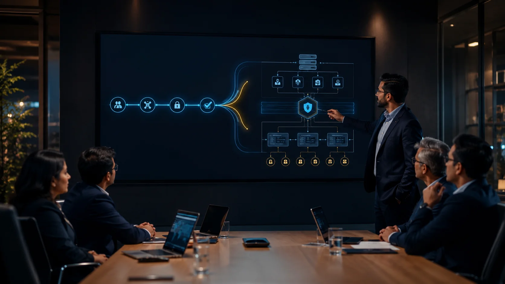 Technical lead comparing an LLM gateway architecture against a full AI control plane on an office screen.